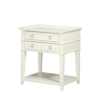 White Wooden Nightstand with 2 Drawers and Tray Top for Bedroom Decor