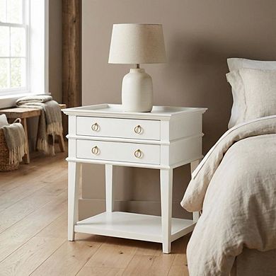 White Wooden Nightstand with 2 Drawers and Tray Top for Bedroom Decor