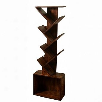 ZUQIETA 7 tier Tree Bookcase with Reading Panel, Modern Corner Storage Cabinet for Bedroom Home