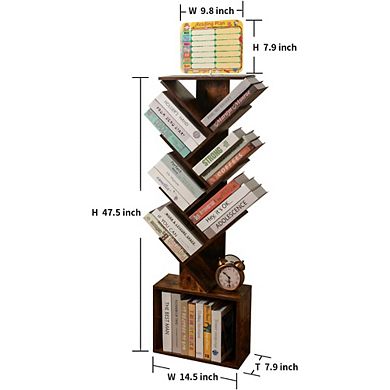 ZUQIETA 7-Tier Tree Bookcase with Reading Panel, Modern Corner Storage Cabinet for Bedroom Home