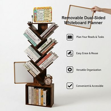 ZUQIETA 7-Tier Tree Bookcase with Reading Panel, Modern Corner Storage Cabinet for Bedroom Home
