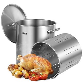 VEVOR Stainless Steel Stockpot, 42-qt Large Cooking Pots, with Basket, Lid, and Handle