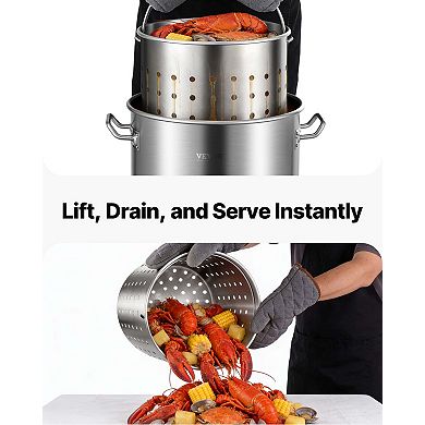 VEVOR Stainless Steel Stockpot, 42 Quart Large Cooking Pots, with Basket, Lid, and Handle