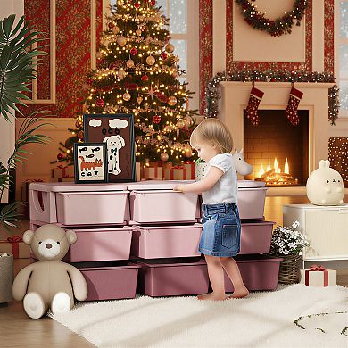 Qaba 29.5inch 3 Tier Kids Storage Unit Dresser Tower w/ 9 Drawers
