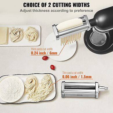 VEVOR Pasta Attachment, Stainless Steel Pasta Roller Cutter Set Including Pasta Sheet Roller,3Pcs