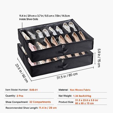 VEVOR Under Bed Shoe Storage Organizer, Set of 2, Total 32 Compartments