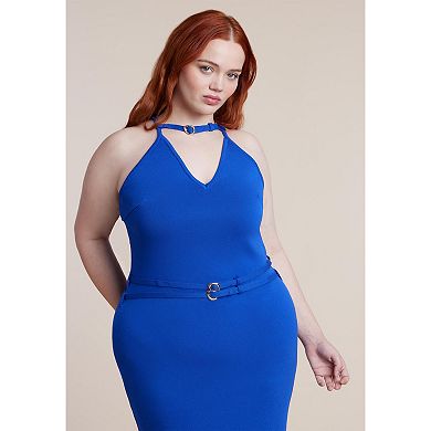 ELOQUII Women's Plus Size Belt Detail Sweater Dress
