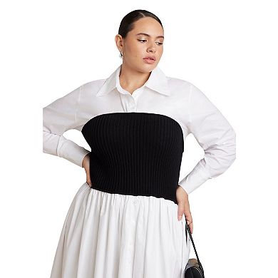 ELOQUII Women's Plus Size Sweater Twofer Shirt Dress