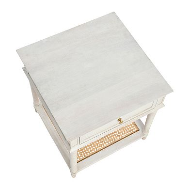 Hello Honey Maxwelton Solid Wood End Table with Drawer and Woven Cane Storage Shelf