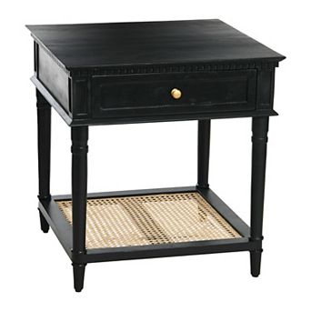 Hello Honey Maxwelton Solid Wood End Table with Drawer and Woven Cane Storage Shelf
