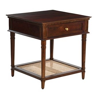Hello Honey Maxwelton Solid Wood End Table with Drawer and Woven Cane Storage Shelf