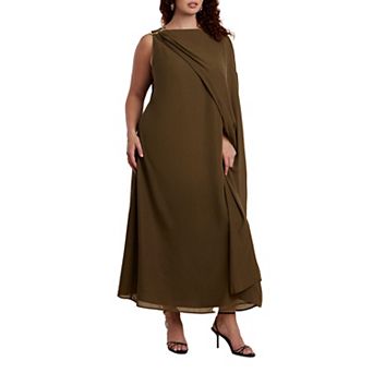 ELOQUII Women's Plus Size Hardware Detail Cape Maxi Dress