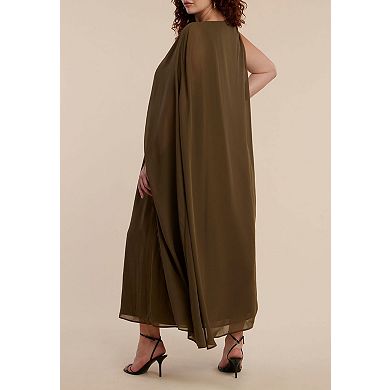ELOQUII Women's Plus Size Hardware Detail Cape Maxi Dress