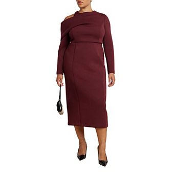 ELOQUII Women's Plus Size Drape Effect Midi Dress