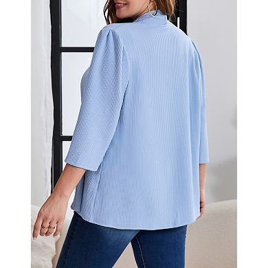 Plus Size Puff Sleeve Cardigans for Women 3/4 Sleeve Open Front Lightweight Cardigans Work Tops
