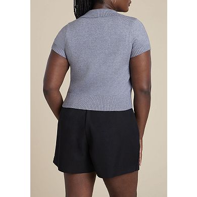 ELOQUII Women's Plus Size Cropped Zip Up Polo Sweater