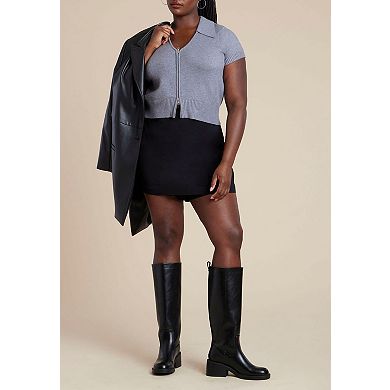 ELOQUII Women's Plus Size Cropped Zip Up Polo Sweater