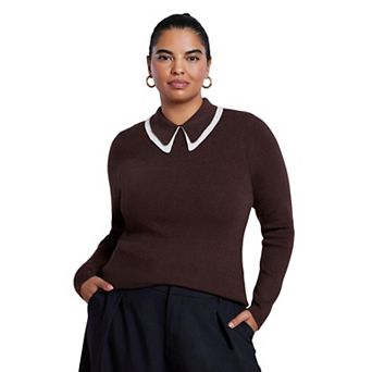 ELOQUII Women's Plus Size Double Collared Sweater
