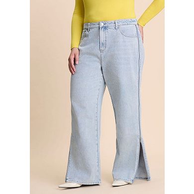 ELOQUII Women's Plus Size Side Zip Loose Jean