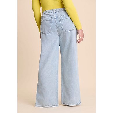 ELOQUII Women's Plus Size Side Zip Loose Jean