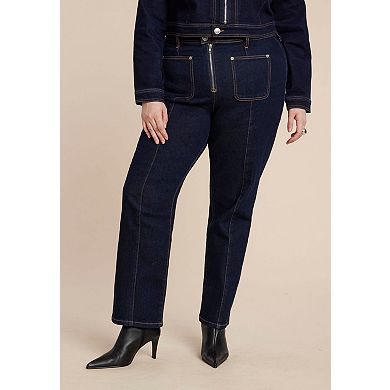 ELOQUII Women's Plus Size Zip Front Bootcut Jean