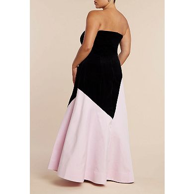 ELOQUII Women's Plus Size Asymmetrical Velvet Strapless Gown
