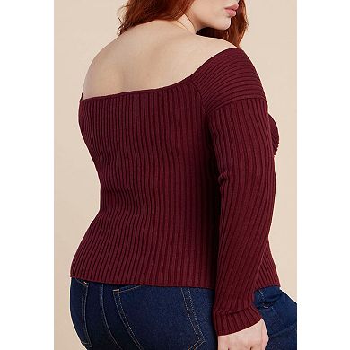 ELOQUII Women's Plus Size Bust-Stitch Off The Shoulder Sweater