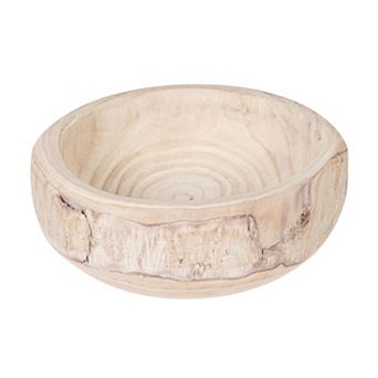 Hello Honey Decorative Hand-Carved Paulownia Wood Bowl, Whitewashed