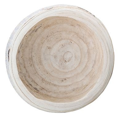 Hello Honey Decorative Hand-Carved Paulownia Wood Bowl, Whitewashed