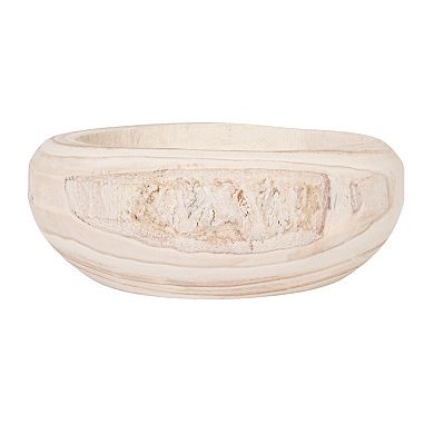 Hello Honey Decorative Hand-Carved Paulownia Wood Bowl, Whitewashed