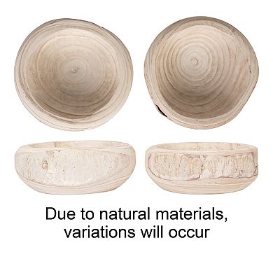 Hello Honey Decorative Hand-Carved Paulownia Wood Bowl, Whitewashed