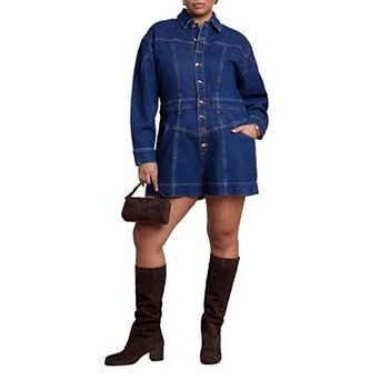 ELOQUII Women's Plus Size Denim Romper
