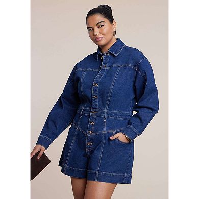 ELOQUII Women's Plus Size Denim Romper