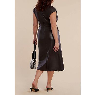 ELOQUII Women's Plus Size Funnel Neck Faux Leather Midi Dress