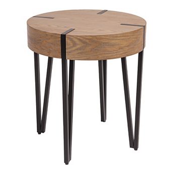 Hello Honey Astoria Wood End Table with Metal Hairpin Legs, Natural and Black