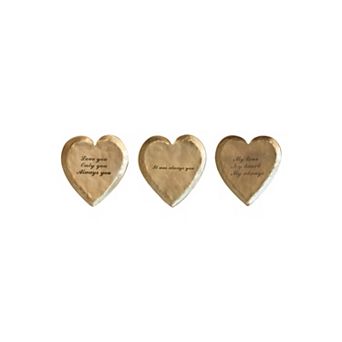 Hello Honey Decorative Brass Heart Shaped Dish with Sayings, Gold, Set of 3