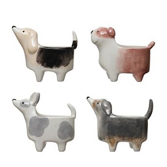 Hello Honey Decorative Dolomite Dog Shaped Planter, Multicolor, Set of 4