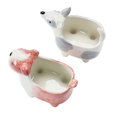Hello Honey Decorative Dolomite Dog Shaped Planter, Multicolor, Set of 4