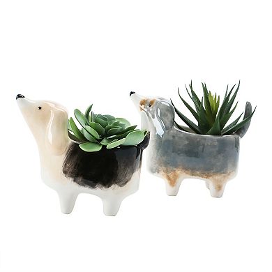 Hello Honey Decorative Dolomite Dog Shaped Planter, Multicolor, Set of 4