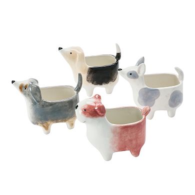 Hello Honey Decorative Dolomite Dog Shaped Planter, Multicolor, Set of 4