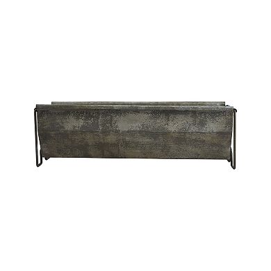 Hello Honey Decorative Metal Trough Container with Distressed Zinc Finish, Grey