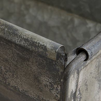 Hello Honey Decorative Metal Trough Container with Distressed Zinc Finish, Grey