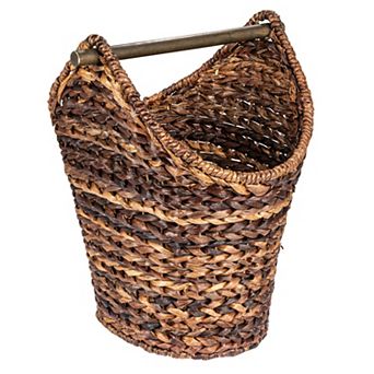 Hello Honey Boho Oval Braided Bankuan Bathroom Tissue/Toilet Paper Basket with Wood Handle, Brown