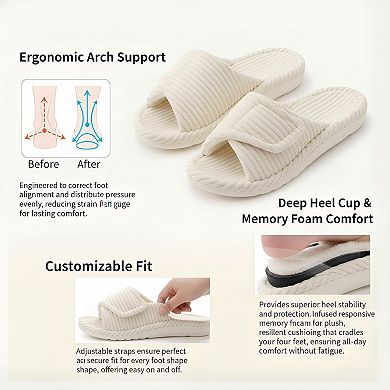 Women's Orthopedic Slippers with Adjustable Arch Support, Open-Toe Corduroy for Indoor Bedroom