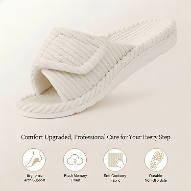 Women's Orthopedic Slippers with Adjustable Arch Support, Open-Toe Corduroy for Indoor Bedroom