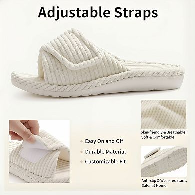 Women's Orthopedic Slippers with Adjustable Arch Support, Open-Toe Corduroy for Indoor Bedroom