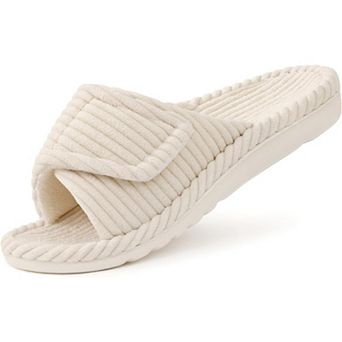 Women's Orthopedic Slippers with Adjustable Arch Support, Open-Toe Corduroy for Indoor Bedroom 8-8.5