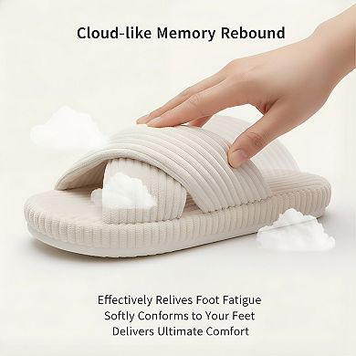 Memory Foam Slippers for Women Corduroy with Bow Comfy House Shoes