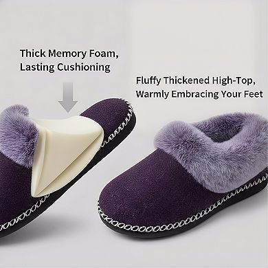 Women's Memory Foam Bootie Slippers, Cozy Non-Slip with Fluffy Collar