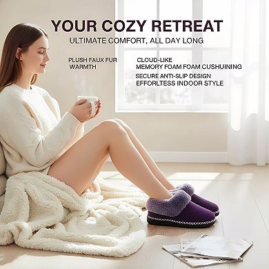 Women's Memory Foam Bootie Slippers, Cozy Non-Slip with Fluffy Collar